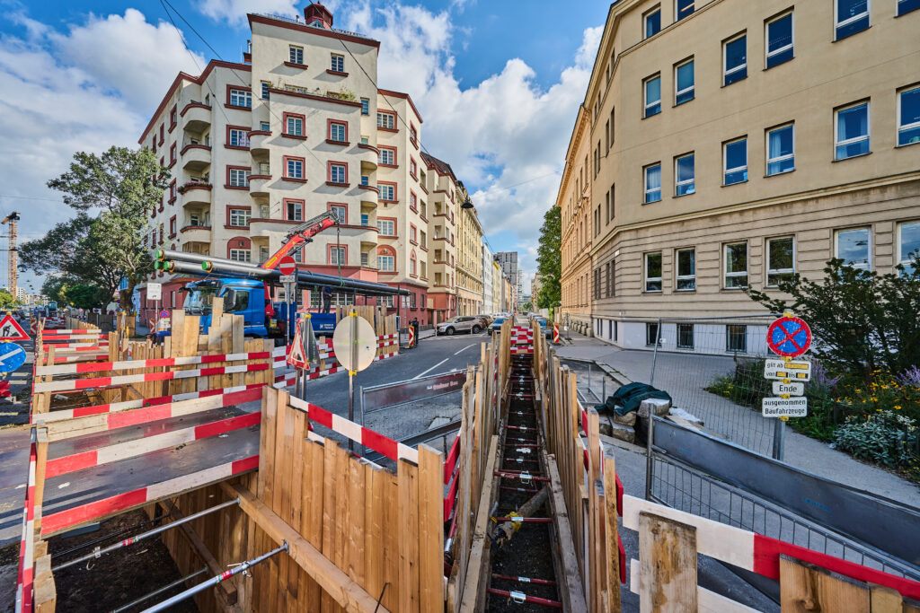 Baustelle der Wien Energie in der Marinelligasse.